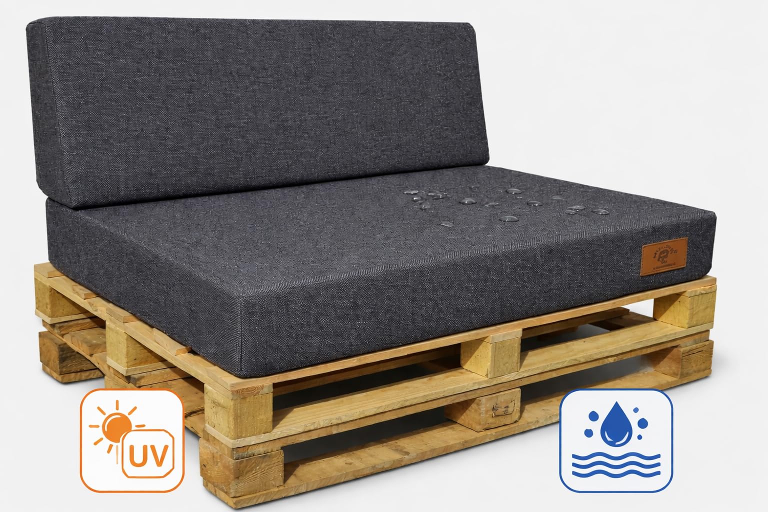 Odolplusz Juego de cojines para palés, 120 x 80 cm, gris, impermeable y resistente a los rayos UV, cojín de asiento y respaldo para palés europeos (gris oscuro)