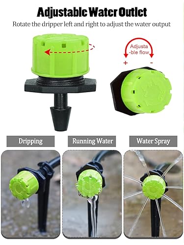 Miniatura 22 de Kalolary 200 goteros de riego ajustables, emisor de goteo de púas de 1/4 de pulgada, rociadores de riego de 360 grados, goteros antiobstrucción