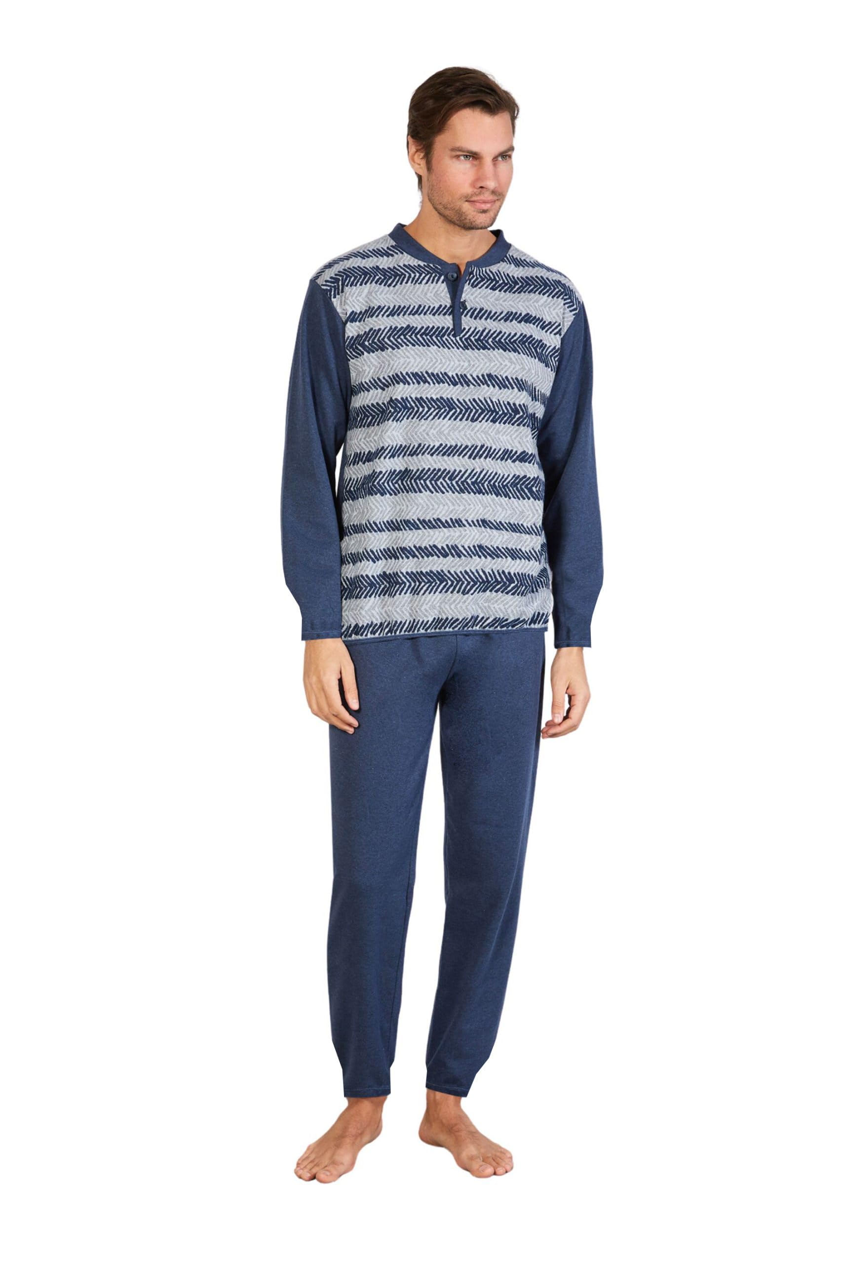 Leo Corsetteria Pigiama Uomo Invernale Serafino Jacquard Felpato Molto Caldo con Polsini SPIGA 6101-51MP