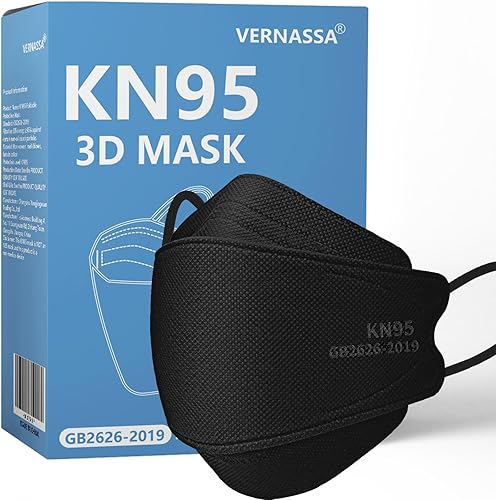 Paquete de 50 mascarillas negras KN95 desechables de 5 capas para adultos, transpirables y cómodas, eficiencia de filtro ≥95%, máscaras protectoras
