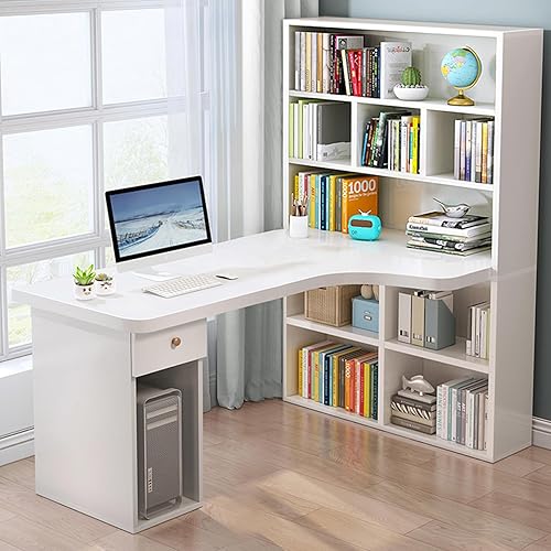 Scrivania angolare 63" con libreria, cassetti Moderni, Ripiani portaoggetti, Tavolo