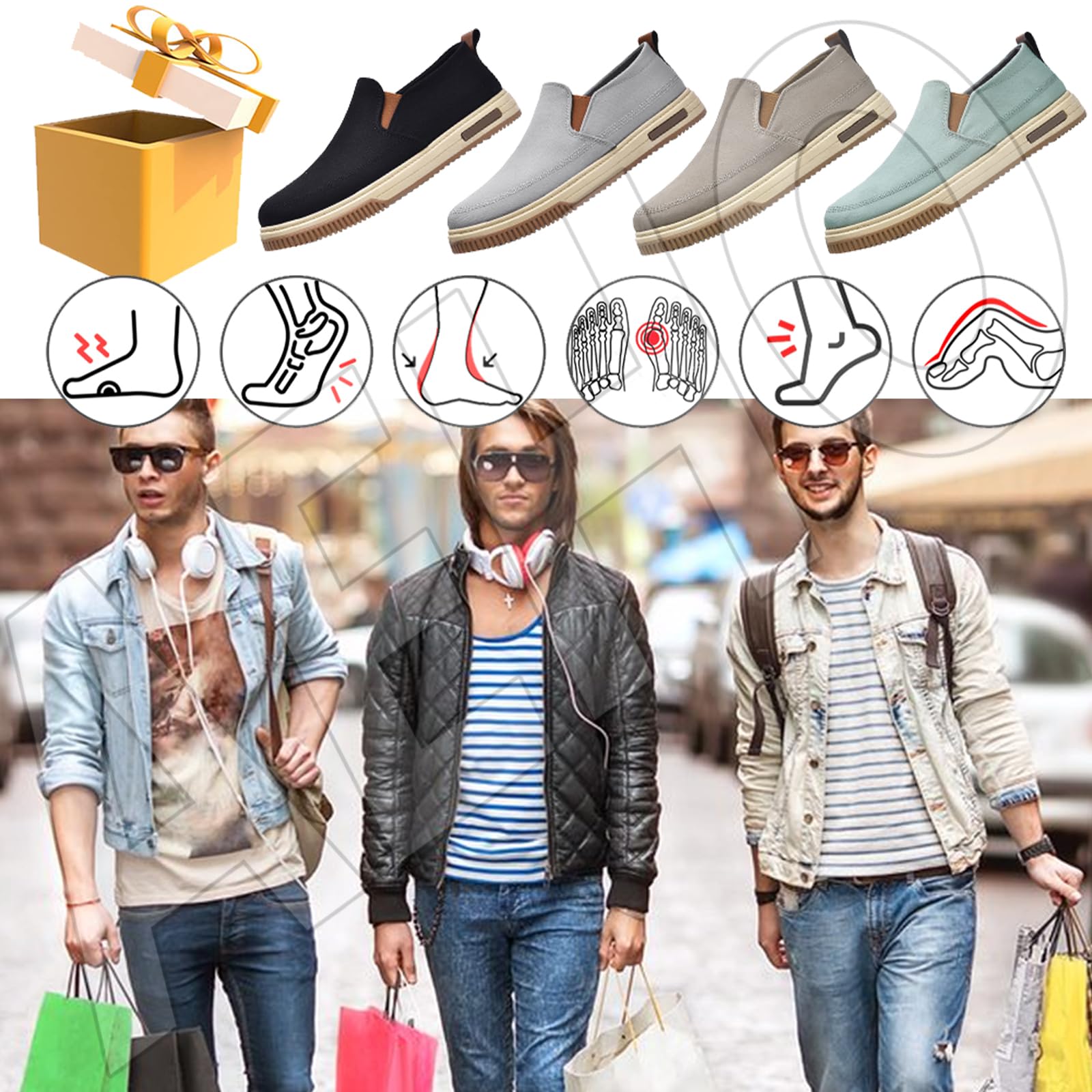 AEHO Scarpa Uomo per Fascite Plantare Scarpe Slip on Pianta Larga Sneaker Casual Senza Lacci Sneakers da Passeggio Ortopediche comode,Nero,42 EU