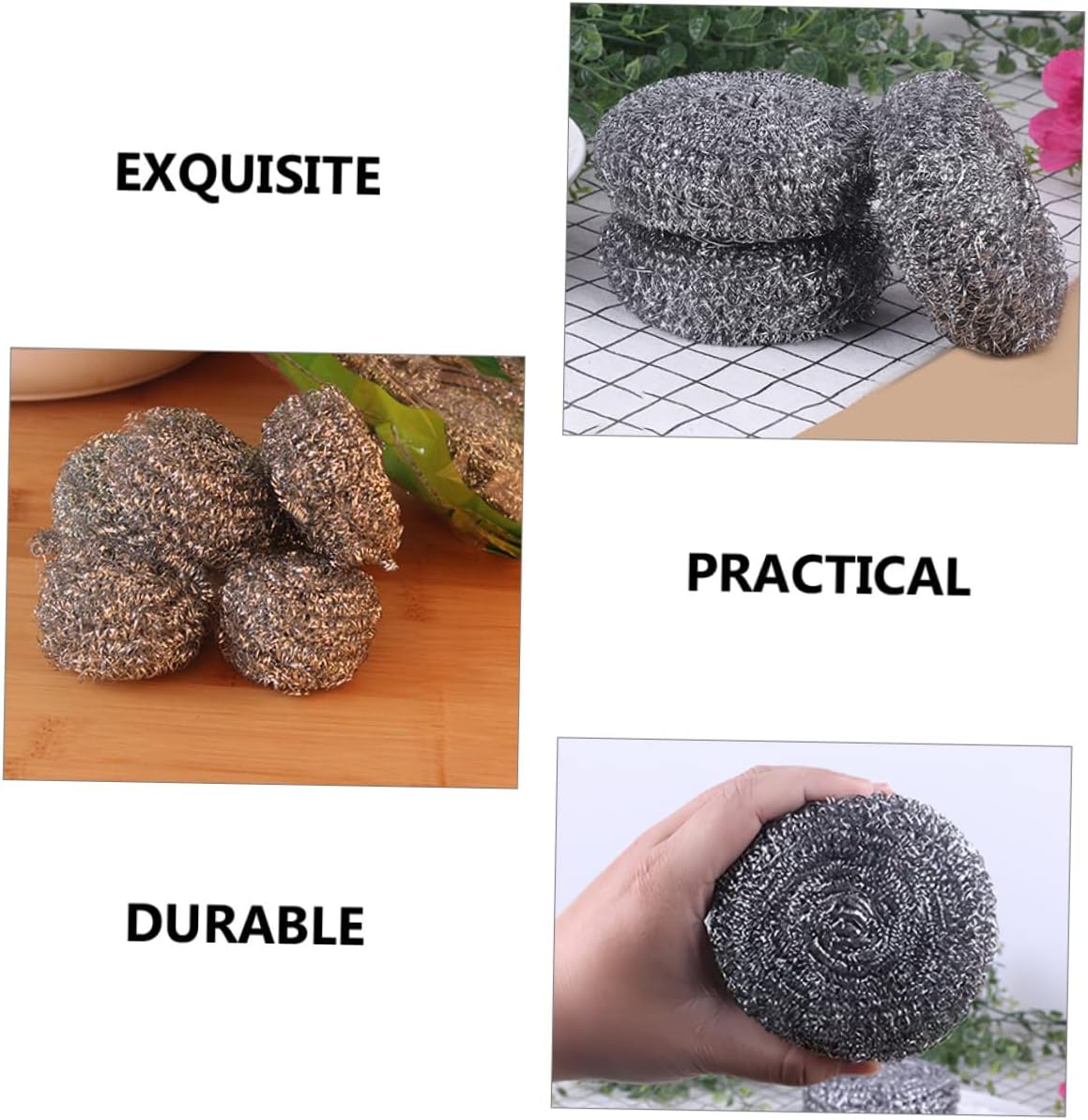 OUNONA 20-Pack Stainless Steel Wire Cleaning Balls Heavy Duty Pot and Pan Scrubbers for Kitchen Cleaning 30g Metal Sponge for Tough Grease Removal