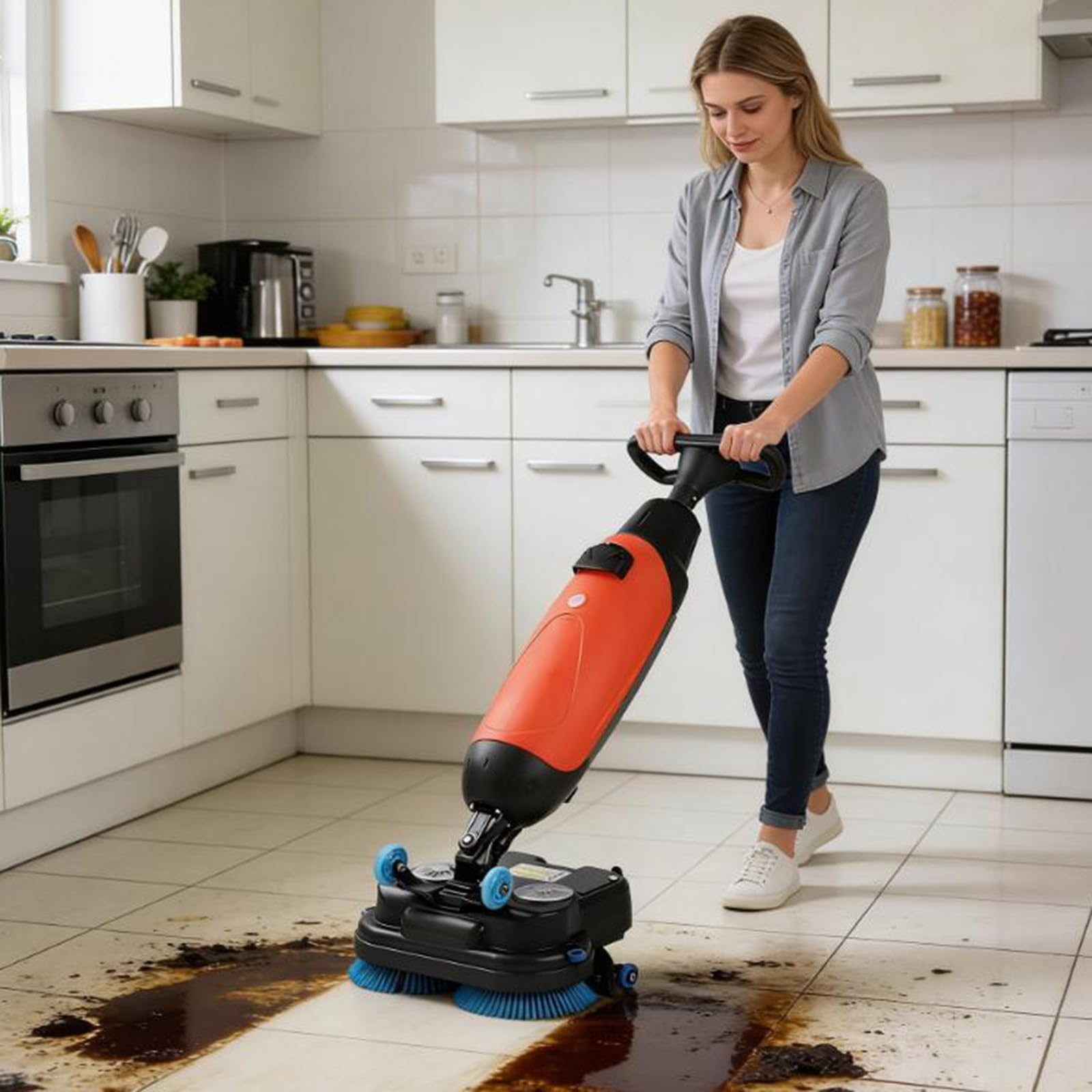 Fregadora de Pisos Comercial, minimáquina para Pisos, Ancho de Limpieza de 43 cm, Cobertura de 1100 m²/h y Velocidad de 240 RPM, Ideal para áreas Grandes como centros comerciales Red