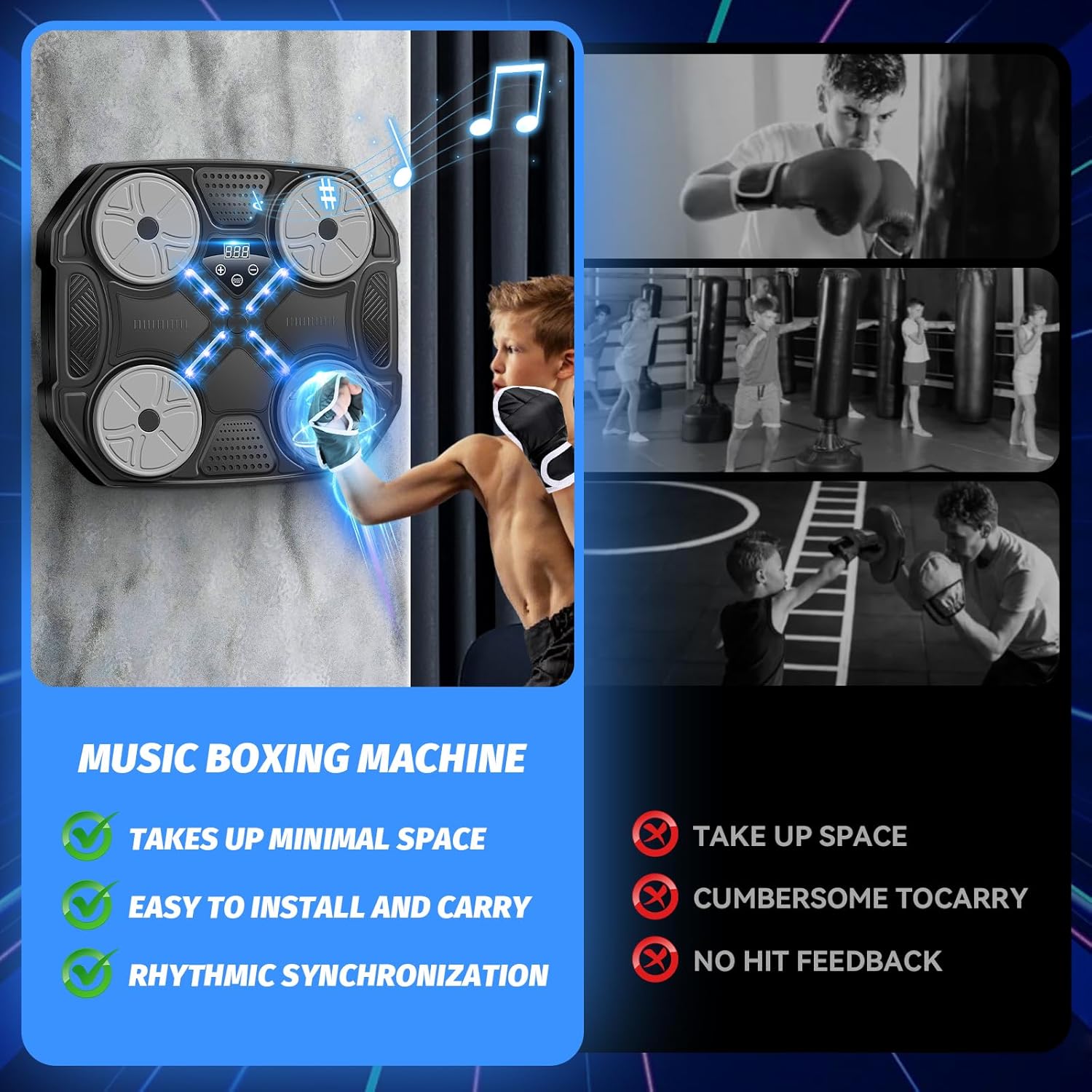 Music Boxing Machine for Adults and Teens, Wall Mounted Bluetooth Smart Boxing Training Equipment with Gloves, Punching Target with Scoring Function Sports Toy, Punching Machine for Office and Gym - Image 4