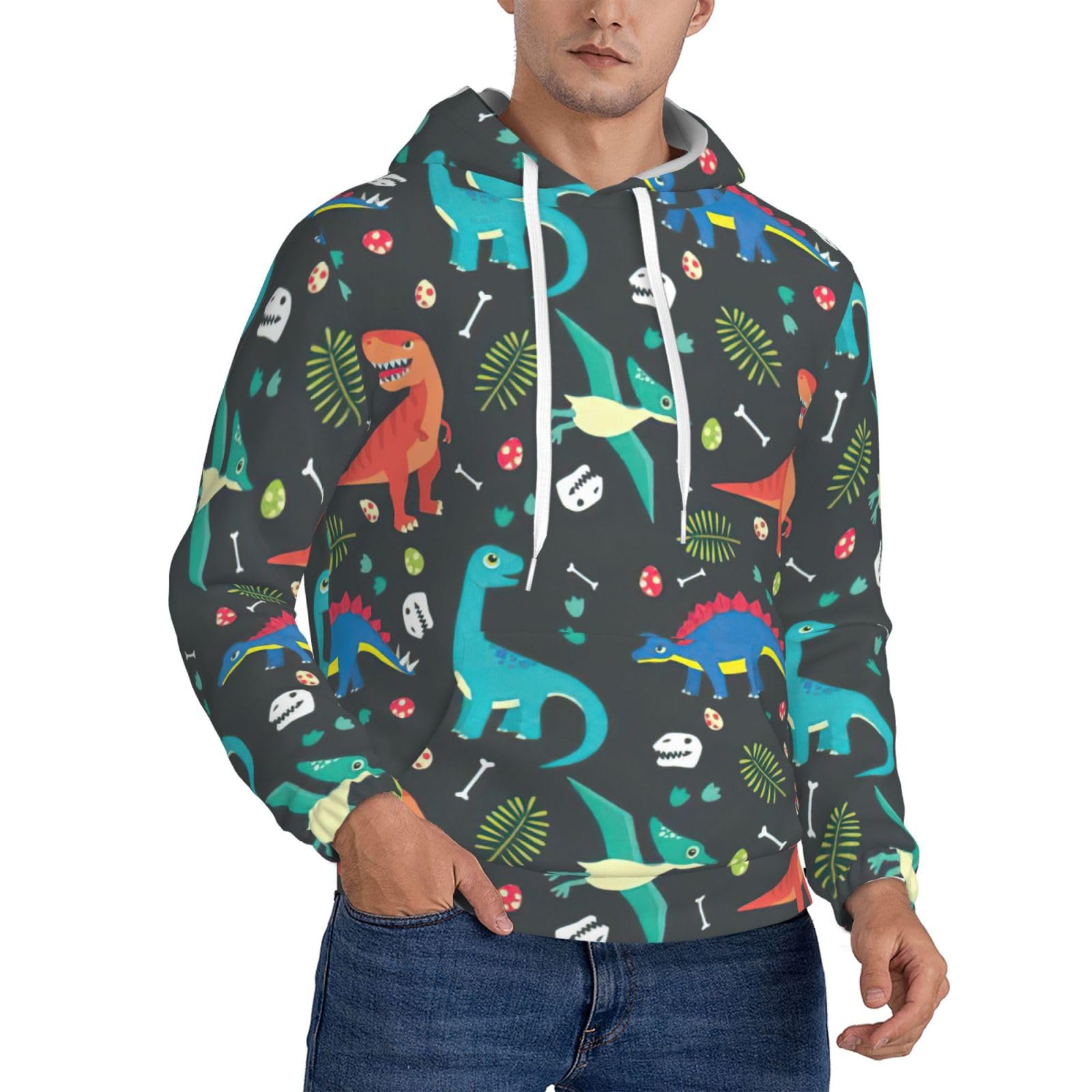 Sweat à capuche homme dinosaure pull polyester avec poche EdWal - 8