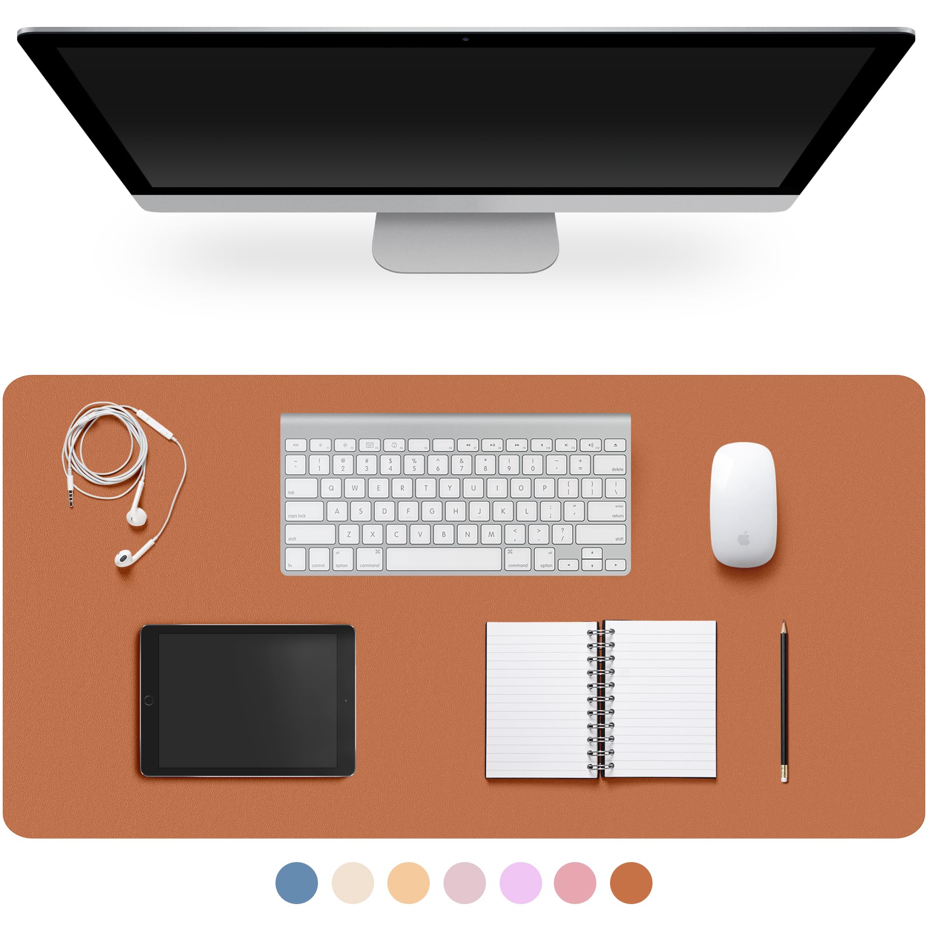 CADONO Leather Desk Pad Protector, Non-Slip PU Leather Large Mouse Pad, Easy Clean Desk Protector Mat, Writing Pad for Office/Home/Decor (Brown, 35.4" x 17") โ image 1