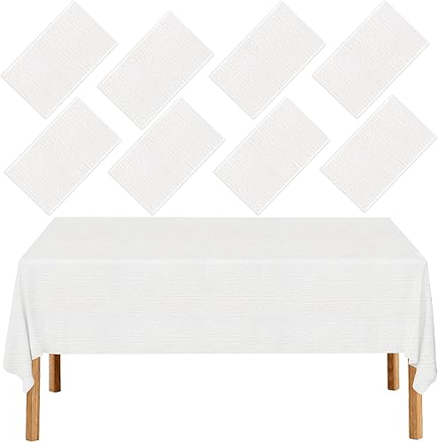 Manteles de papel para mesas rectangulares, paquete de 8 manteles de papel blanco desechables, papeles de 3 capas y mantel de plástico de calidad