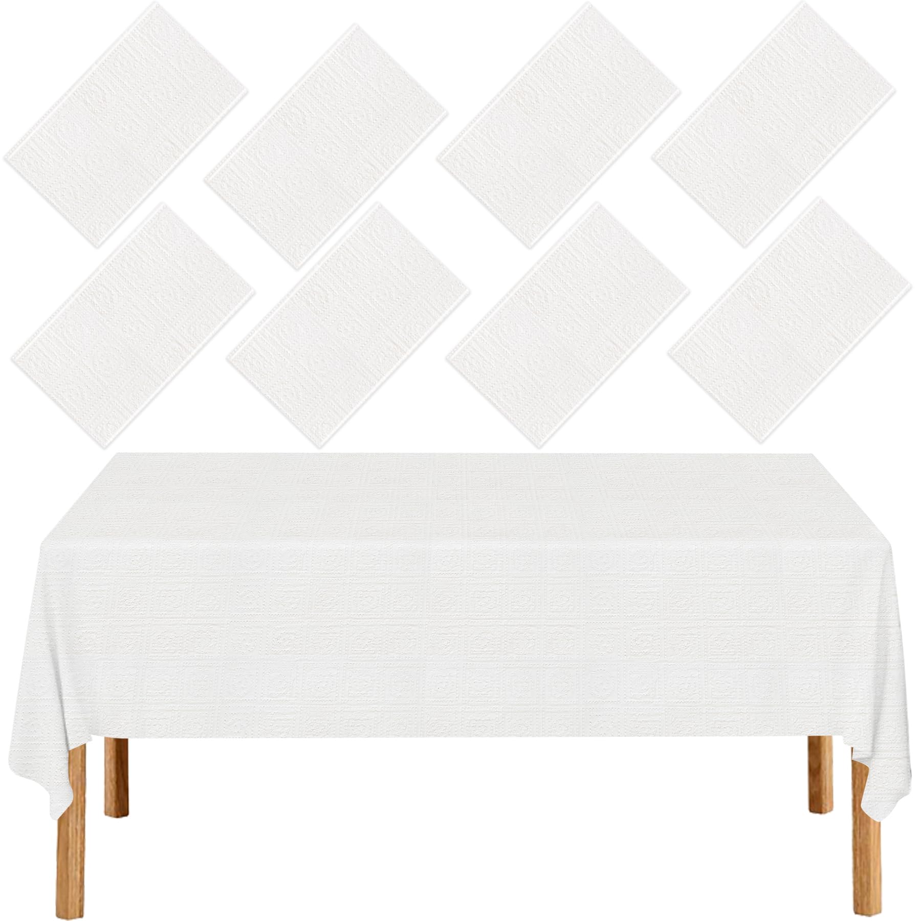 Manteles de papel para mesas rectangulares, paquete de 8 manteles desechables de papel blanco, mantel de 3 capas de papel y plástico de calidad para fiestas, bodas, cumpleaños (54 x 108