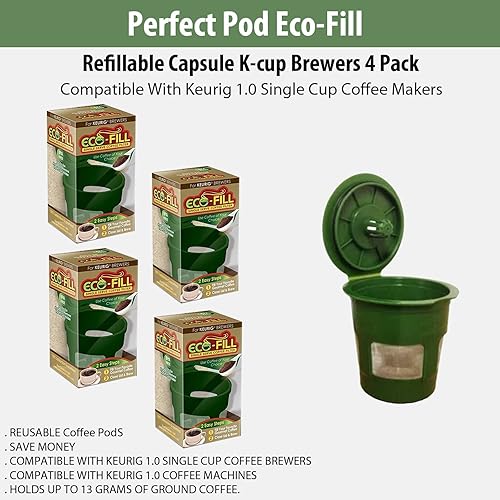Miniatura 5 de Perfect Pod Eco-Fill - Cápsula recargable para cafeteras K-Cup, filtro reutilizable para preparar café expreso, paquete de 4
