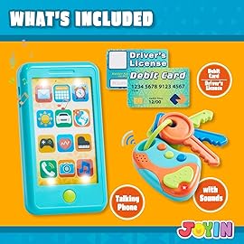 Pretend Toddler Phone, Learning Toy Phone Set,Keyfob Key Toy and Credit Cards Set, Kids Cellphone, Girls Boys Birthday Gifts for 1 2 3 Year Old,Baby Blue, Kids Presents, Gift for Christmas