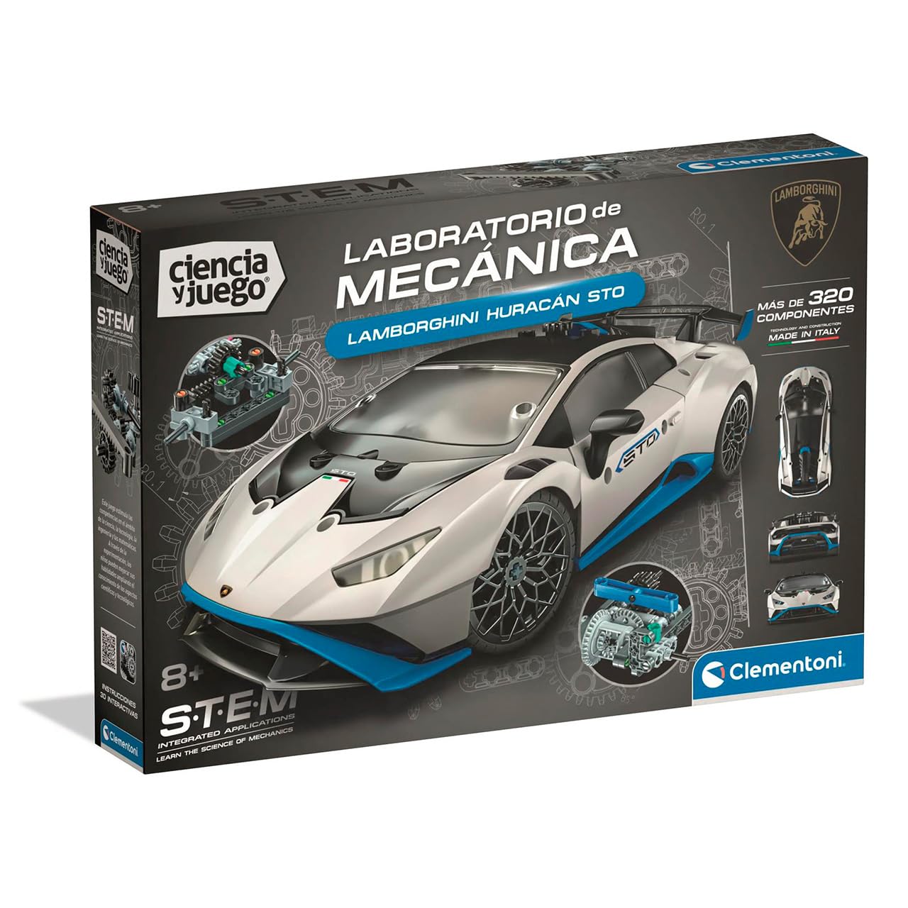 Clementoni Lamborghini Huracán STO Wissenschaft und Spiel für Mechanik, Bausatz S.T.E.M. für Rennsportwagen mit mehr als 320 Komponenten, Kinder ab 8 Jahren - 55691