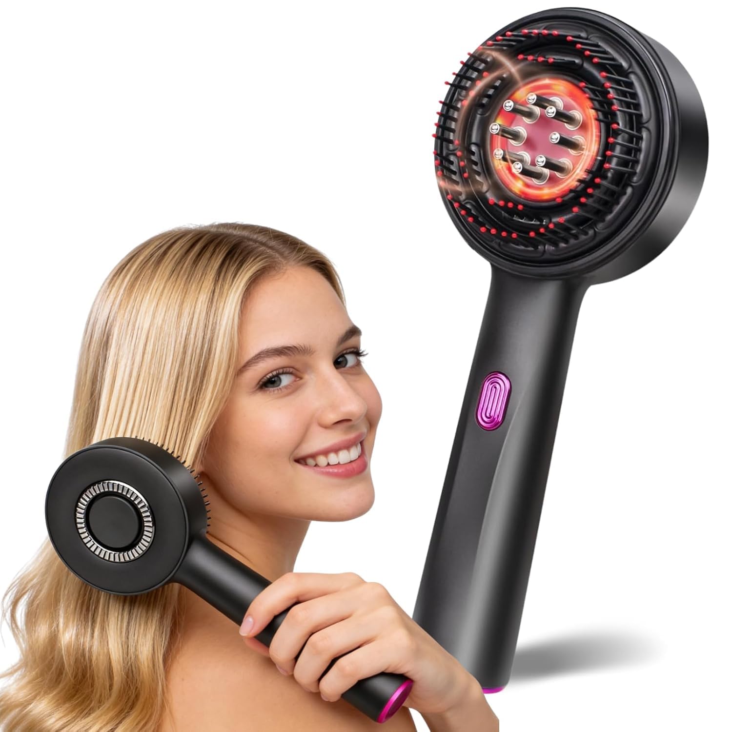 3-in-1 Scalp Massager with Hair Growth Oil Applicator, Portable Cordless Scalp Brush for Men & Women, Adjustable Speed, Soothing Red LED Mode, IPX6 Waterproof, Rechargeable Head Massage Comb for Shower & Dry Use