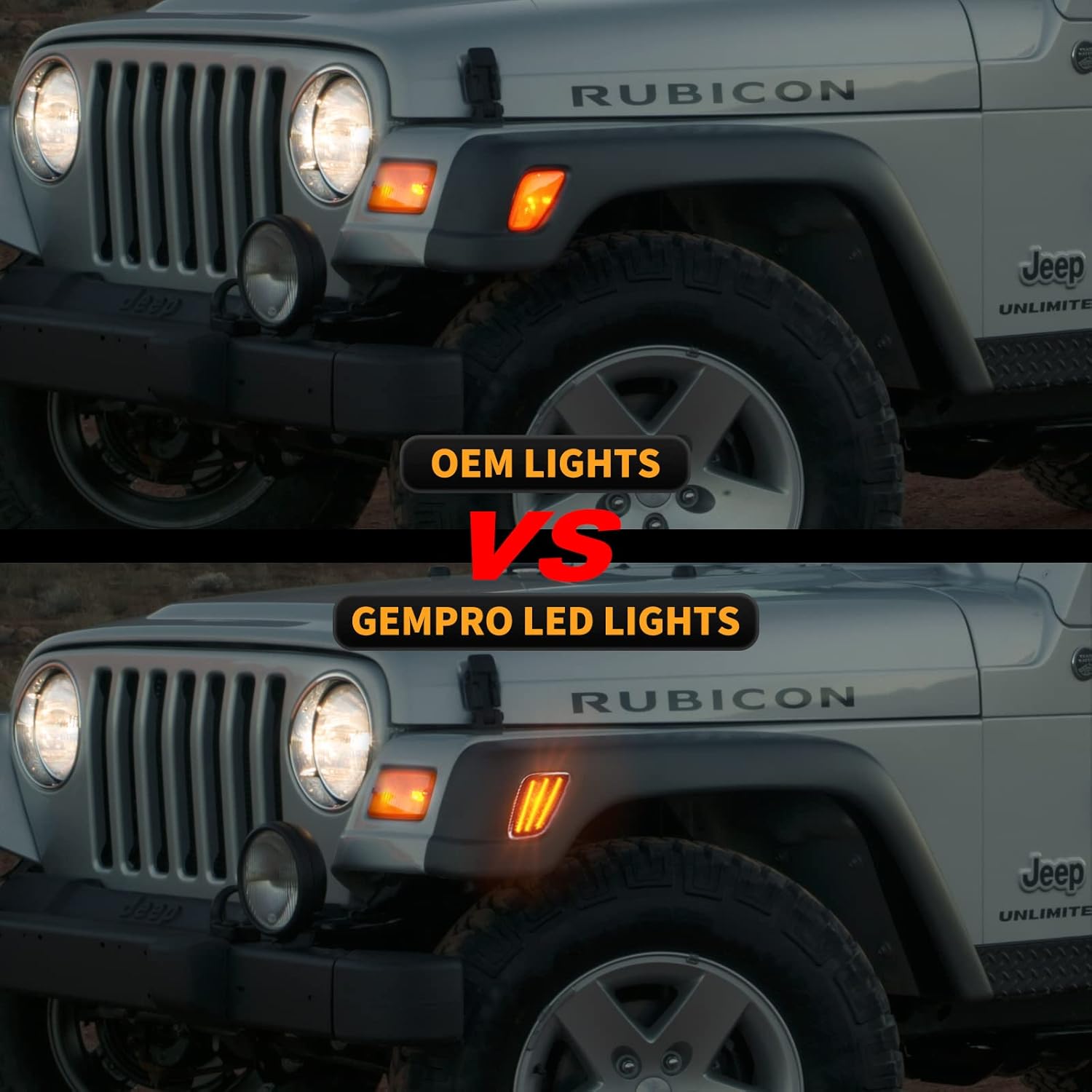 Gempro Led Side Marker Lights Front Signal Lamps for 1997-2006 Wrangler TJ 55155629AC 55155628AC Driver and Passenger, 2PCS (Smoked Len)