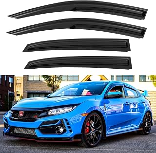 YQAUTEC Window Visors Rain Guards for 2016-2021 Honda Civic Hatchback - Out-Channel Vent Deflectors, UV/Scratch Resistant