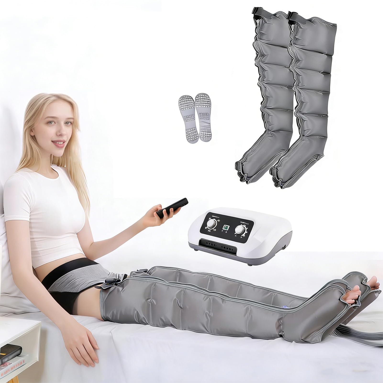 Pressoterapia Presso Terapia Gambe Linfodrenante, 6 Camere Pressoterapia per Casa Professionale, Apparecchio Massaggiatore,Gambe e Piedi,Linfodrenaggio Gambe,0-30 Min,0-240 mmHg Regolabile