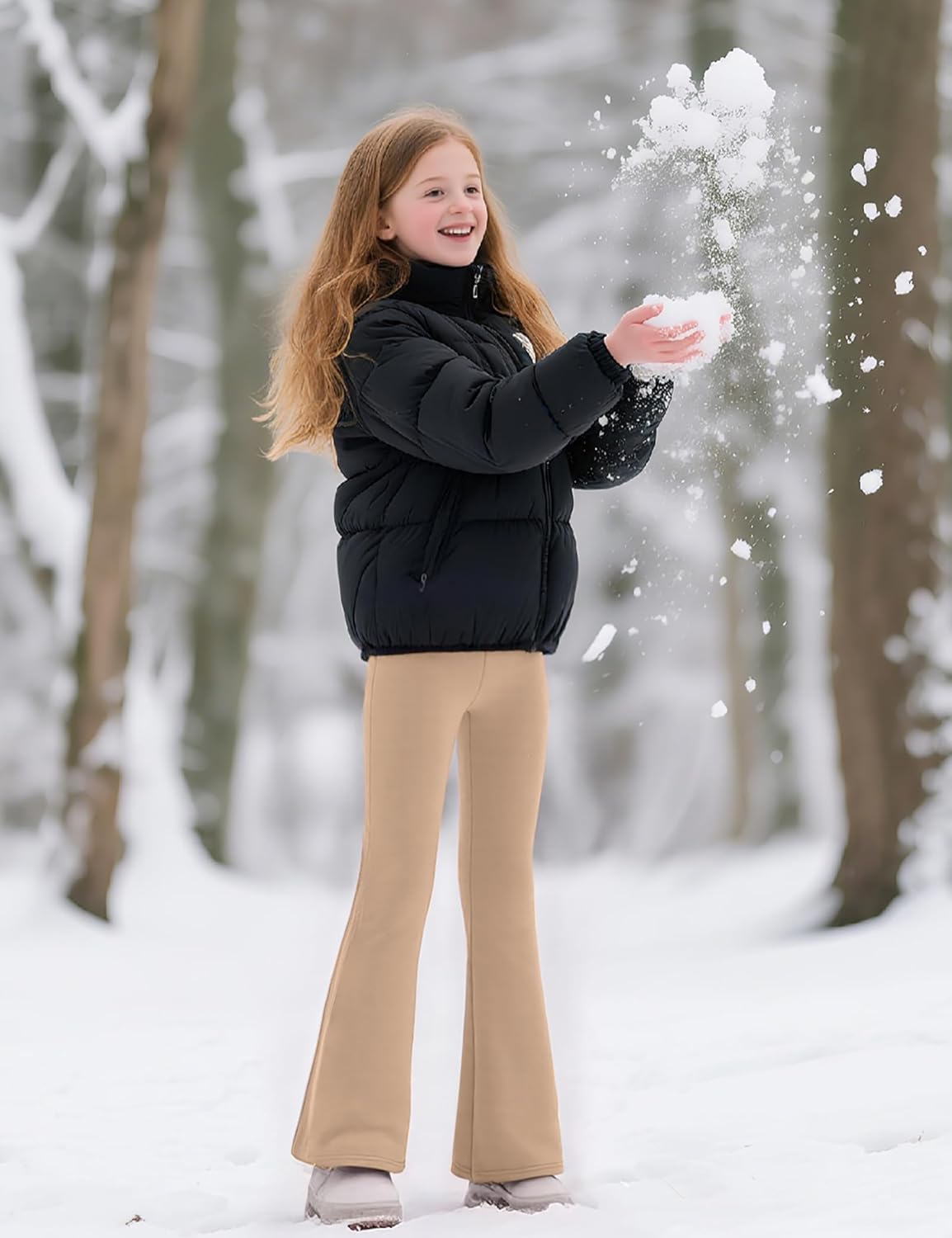 BOOPH Girls Fleece Lined Leggings Winter Flare Leggings Casual Warm Bell Bottom Pants for Teen Girls - Image 7