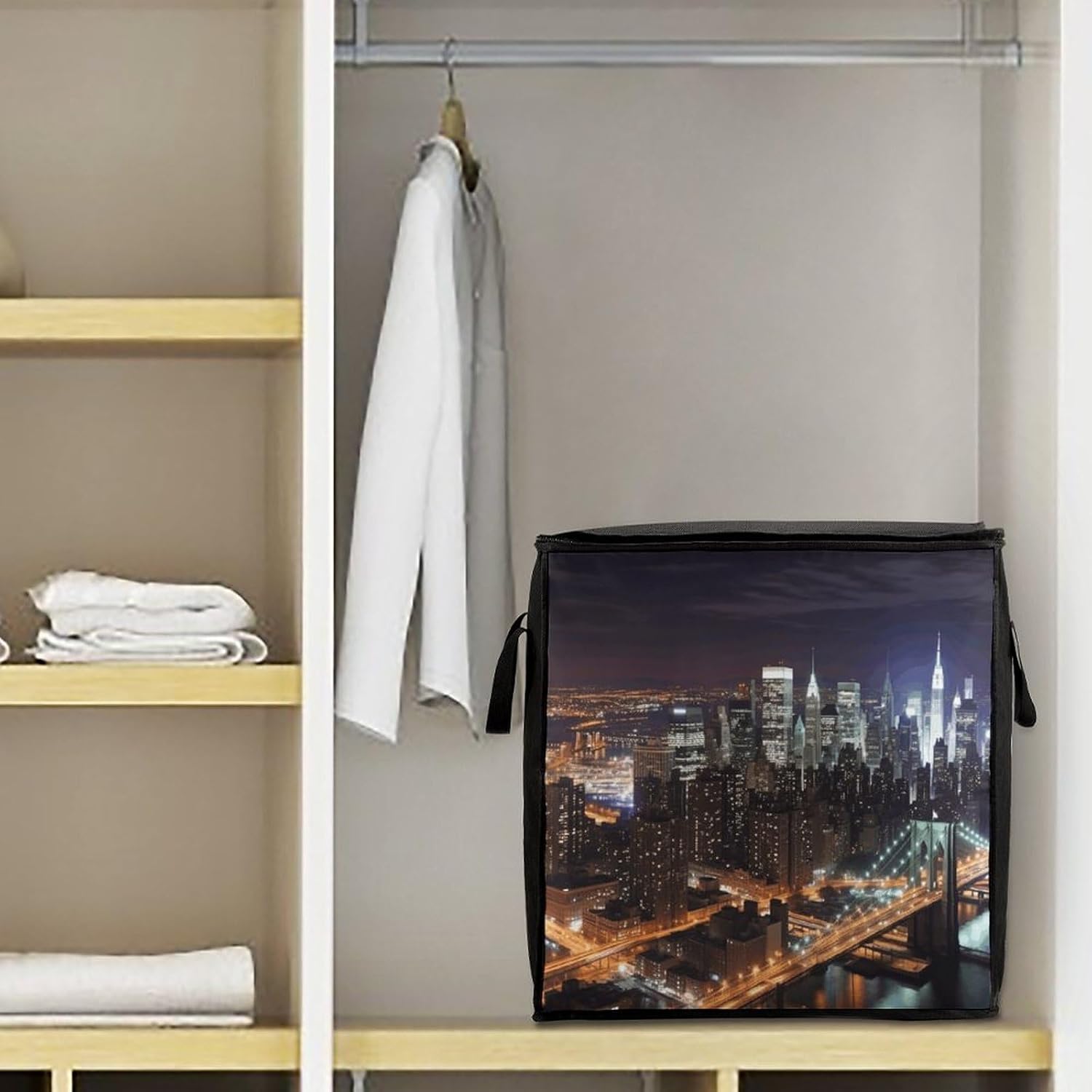 New York Night Storage Bags Moving Bags Storage Bins | Comforter Storage Bag Reinforced Handles & Zippers Foldable Closet Organizers and Storage for Blanket Pillow Clothes