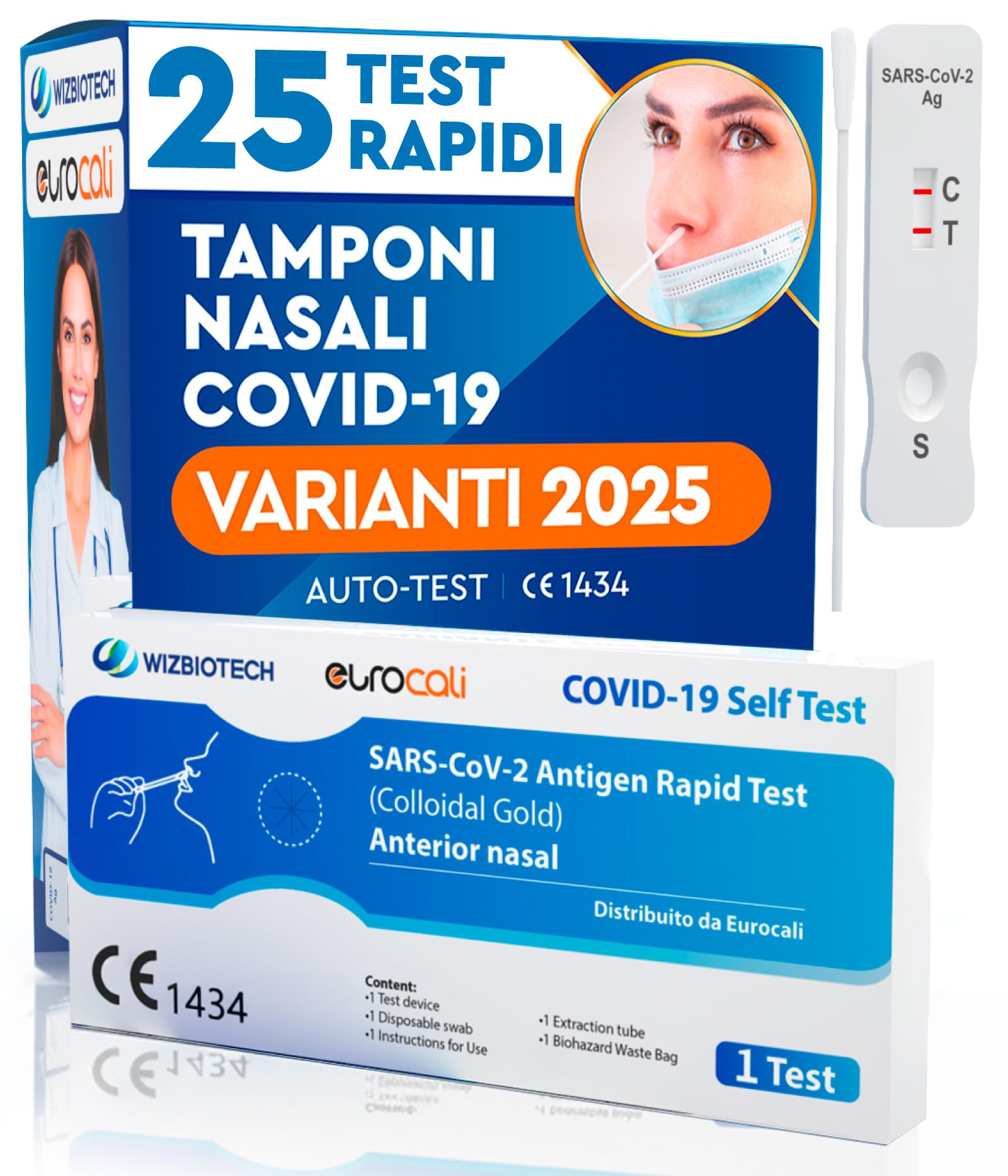 25x Tamponi COVID 19 - Test Nuove Varianti 2025 - Tamponi Rapidi Nasali Certificati per Uso Domestico, Risultato Rapido