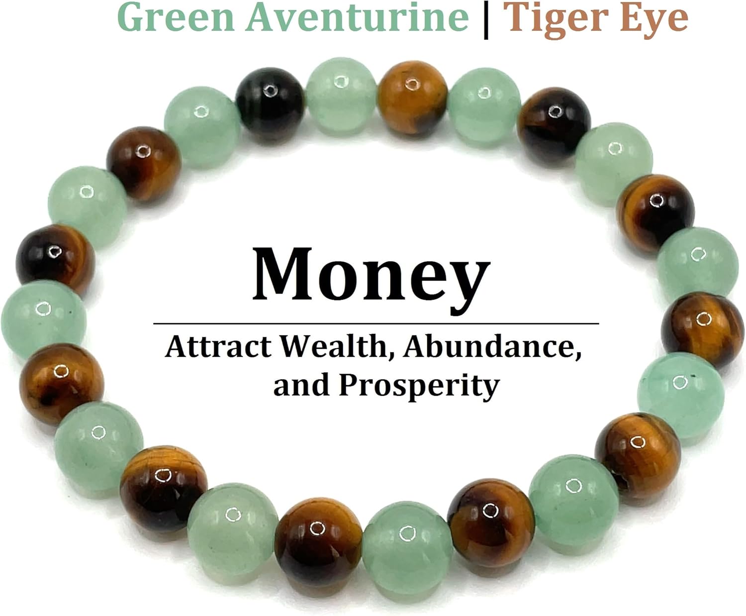Money Wealth Success Bracelet - Green Aventurine Bracelet Tiger Eye for Men Women - Healing Crystal Calming Anxiety Stress Relief - Gift for Abundance and Wisdom - Gemstone for Prosperity - Image 2