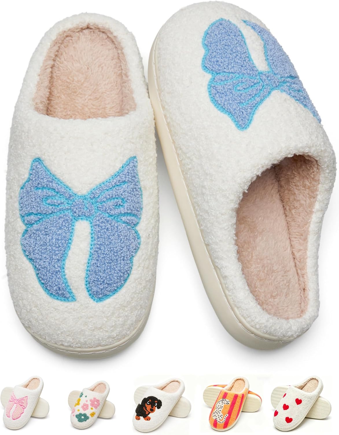 Cute Fuzzy Slippers for Women Men Memory Foam House Shoes indoor outdoor