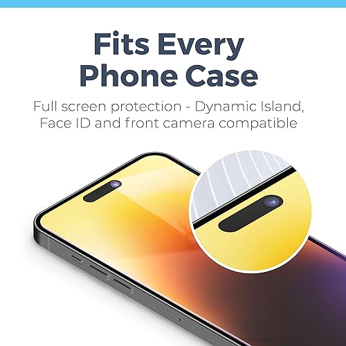 Miniatura 5 de Power Theory Paquete de 2 protectores de pantalla para iPhone 14 Pro Premium inastillable de vidrio templado dureza 9H, marco fácil de instalar,