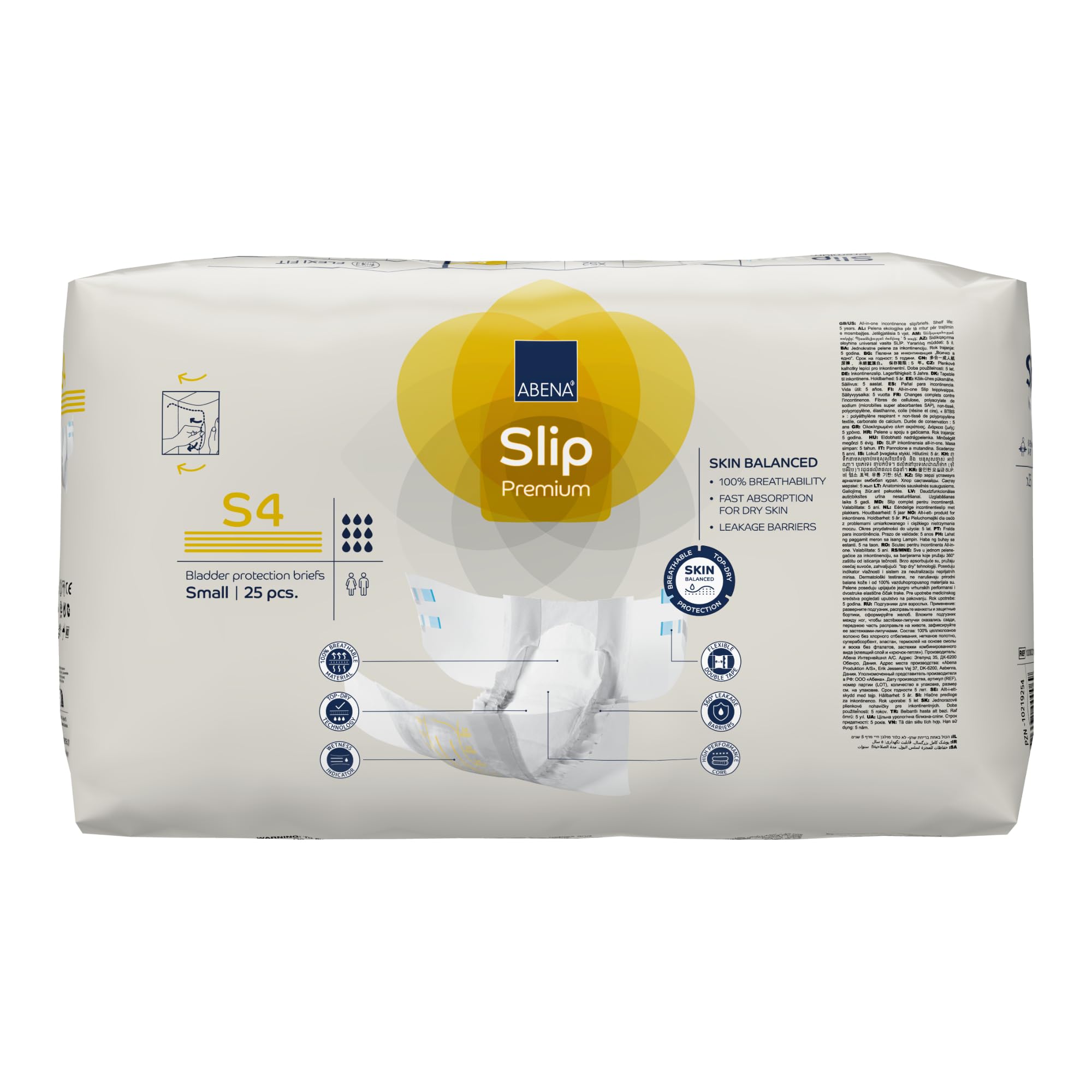ABENA Slip Premium All-in-One Inkontinenzeinlagen für Damen und Herren, Eco-Labeled Damen-Inkontinenzeinlagen, Größe S 4, 60–85 cm Taille, 2200 ml Saugfähigkeit, 3 x 25 Stück | All-in-One Eco-Labeled Damen-Inkontinenzeinlagen,, 60–85 cm Taille, 2200 ml Sa