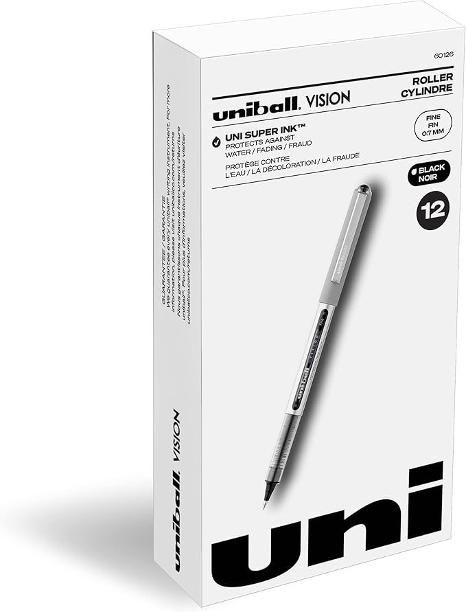 uniball VISION Rollerball, Stick Roller Ball Pen Fine0.7mm, 12 Pack
