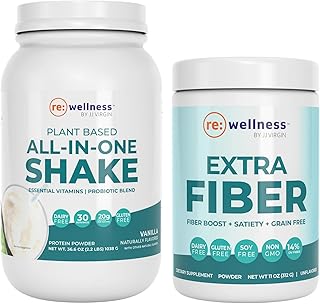 Reignite Wellness by JJ Virgin Vanilla Plant Based All-in-One Shake and Extra Fiber Powder Supplement