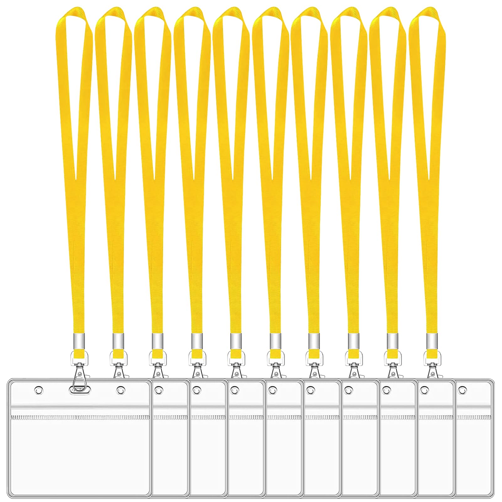 XHDA Yellow 10PCS Lanyards for Neck with 10PCS Card Holder, Lanyard with Clear Plastic Card Holder for ID Card and Staff