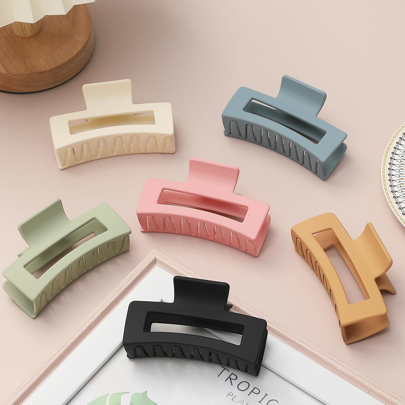 Pinzas cuadradas para el cabello de 3.5 pulgadas para mujer, paquete de 6 pinzas de pelo medianas para cabello grueso y fino, rectángulo, mandíbula de plátano, accesorios para el cabello para mujeres