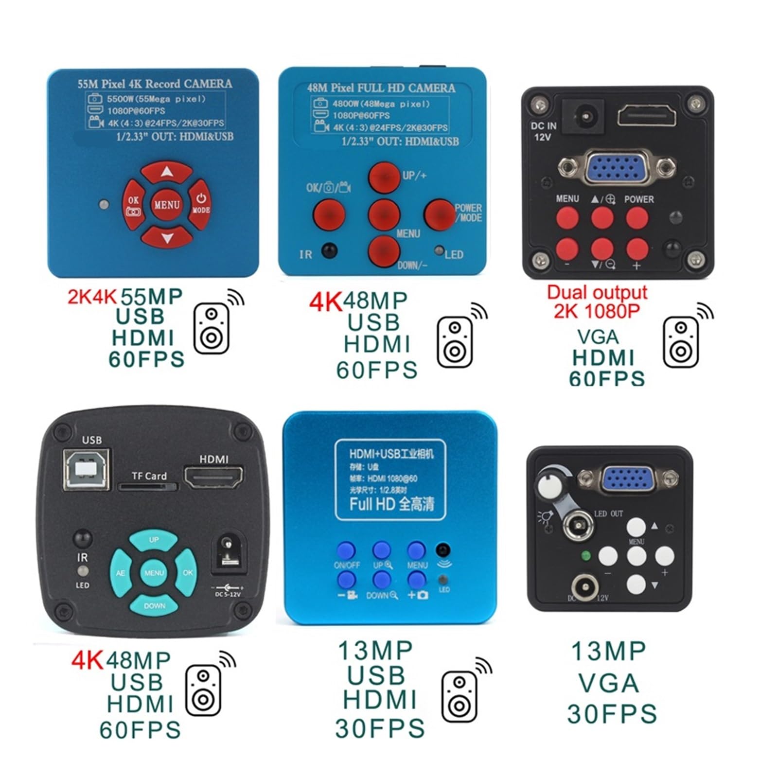 Microscopio video USB HDM/I da 48 MP 4K 1080P con obiettivo C-mount, zoom 10-130X, distanza di lavoro ultra elevata for riparazione e saldatura del telefono