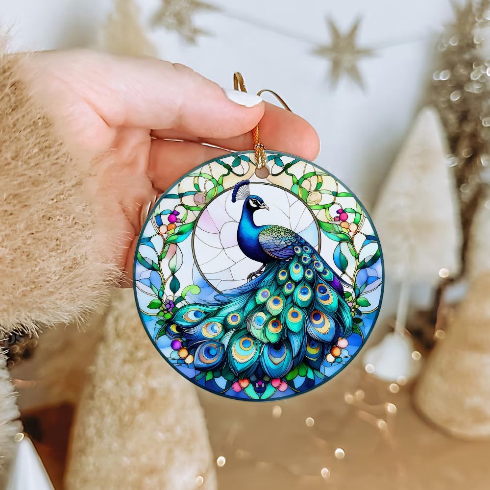 2025 Christmas Ornament – Peacock Ornament, Stained Glass Inspired Holiday Tree Decoration, Elegant Exotic Bird Keepsake Gift - Image 3