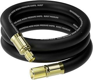1/2" HVAC Vacuum Hose, 1/2" to 1/4" SAE Fittings High-Flow Refrigerant Hoses, 20 Microns Vacuum Pump Hose Faster HVAC Evacuation and Recovery, 6 Feet Certified Refrigerant Hoses