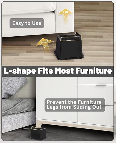 Miniatura 2 de Affogato Elevadores de cama, paquete de 4 elevadores de muebles resistentes de 4 pulgadas, extensores de patas de mesa, elevadores de cama para