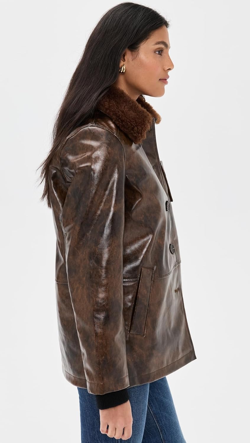 Avec Les Filles Women's Faux Leather Relaxed Aviator Jacket - Image 4