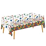 Gatherfun Building Block Tablecloth, Plastic Table Cover for Building Block Themed Kids Birthday Party, 3 PCS, 54\'x108\'