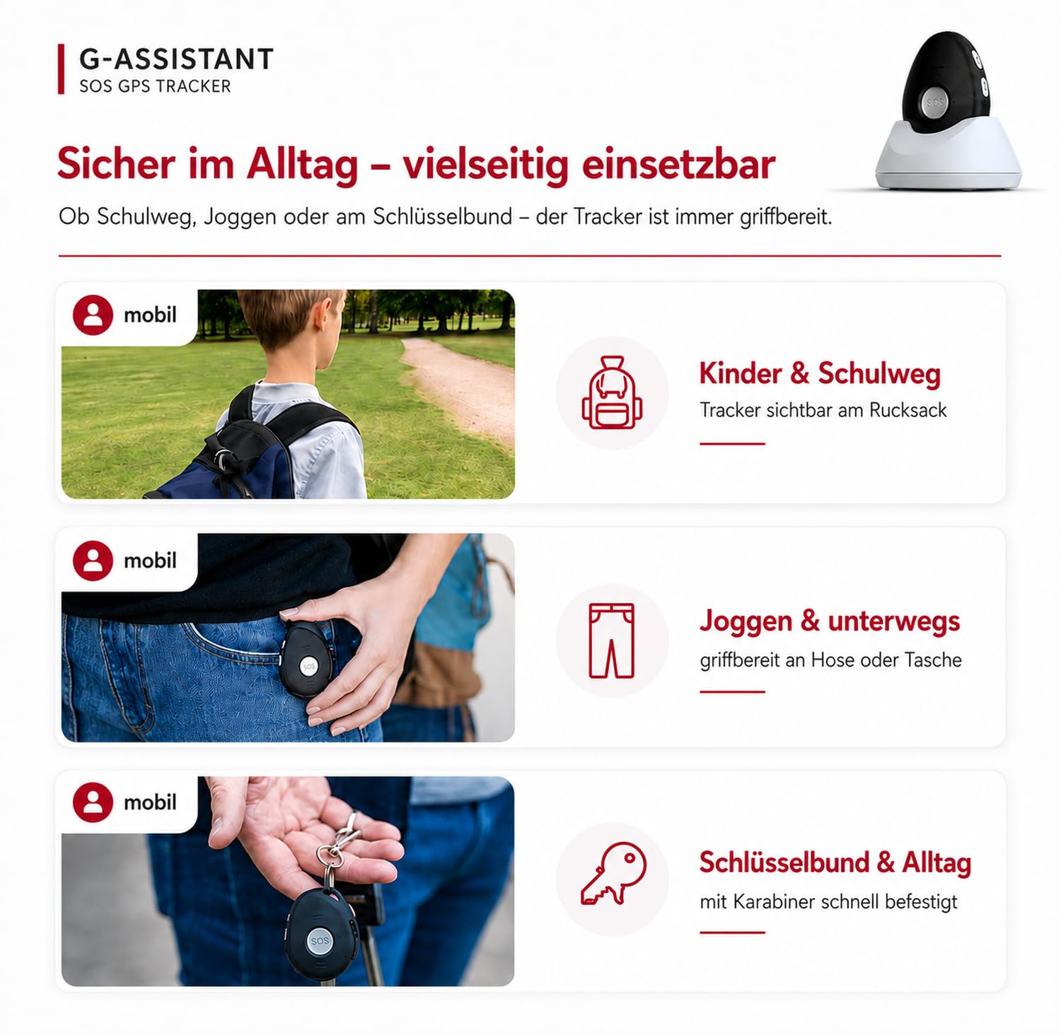 Notruf GPS Tracker (ohne ABO) G-ASSISTANT, GPS/GSM/4G LTE, Notruf-System mit Telefon, Fallsensor, GEO Fence, IP67 Wasserdicht, für Senioren/Kinder/Demenzkranke (CARBONSCHWARZ, 2G-Start)