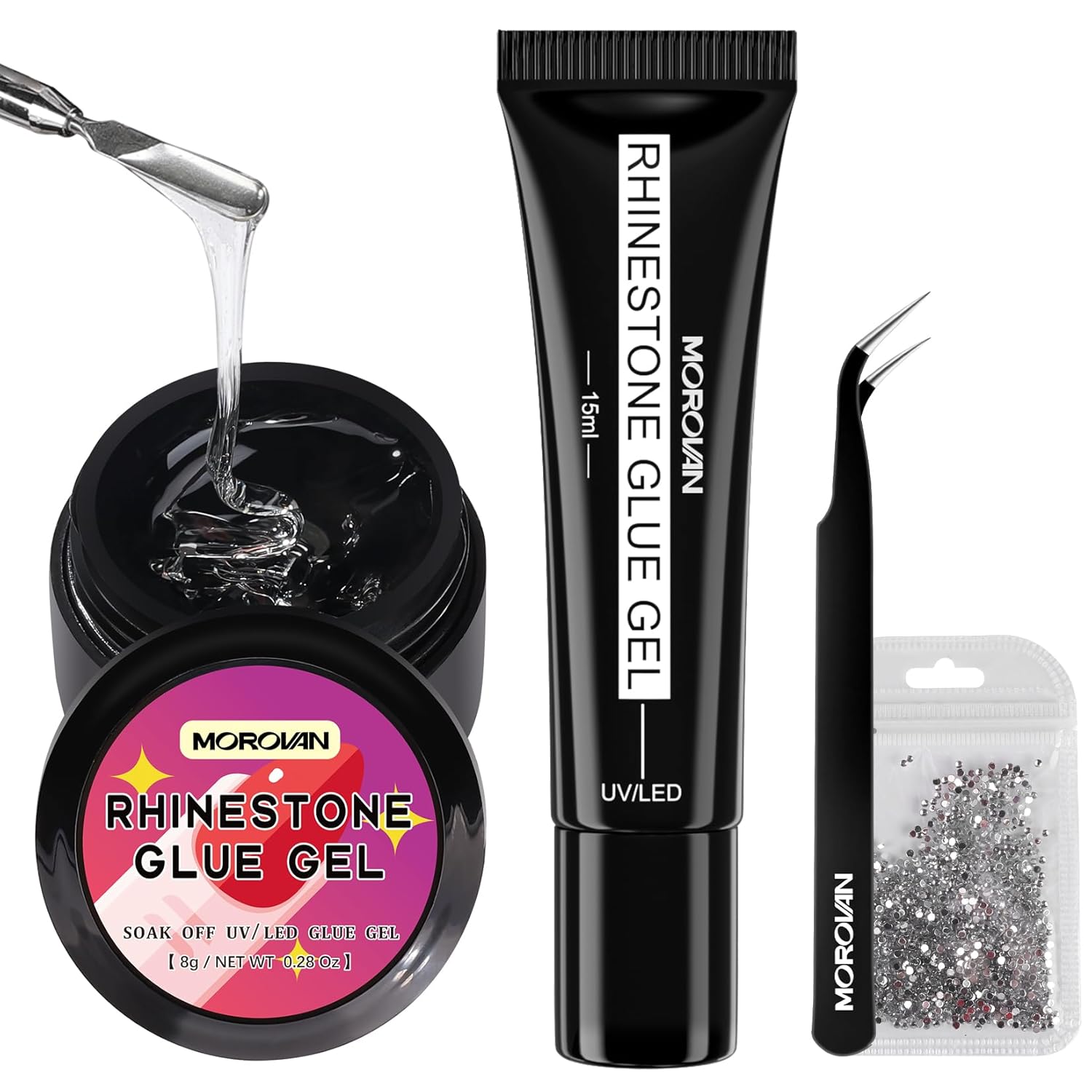 Morovan Rhinestone Glue for Nails 2PCS Nail Art Rhinestone