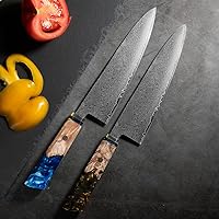 Vista 2 de Cuchillo Kiritsuke de 8 pulgadas, mango de resina de madera estabilizada, Damasco Vg10, 67 capas, cuchillos de chef japoneses de madera estable