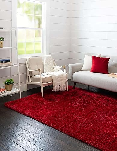Miniatura 5 de Rugs.com Infinity Collection Alfombra de Área Shag Sólida 4' x 6' Alfombra Shag Merlot Perfecta para Salas de Estar, Comedores Grandes, Planos de