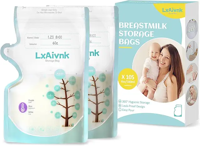 Sacs de congélation lait maternel LXAIVNK - Lot de 105 sacs 180 ml sans BPA