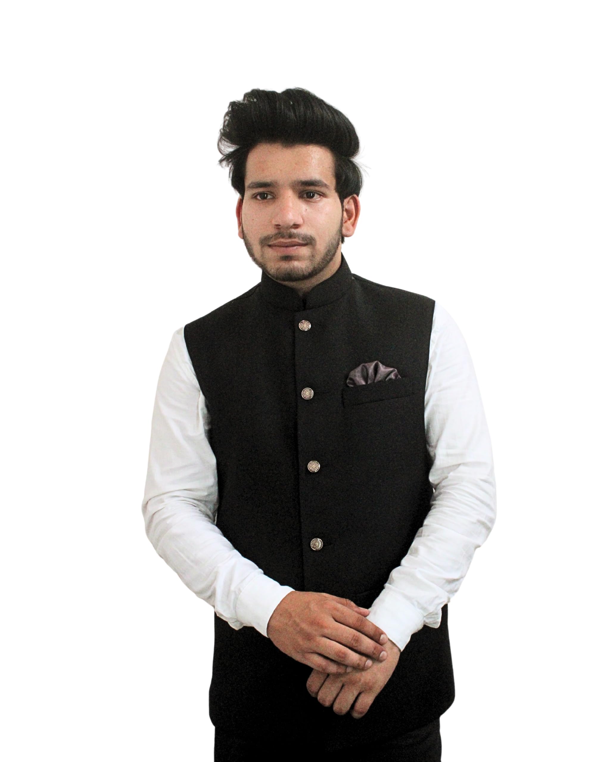 majestico Men's Black Solid Nehru Jacket | Mandarin Collar Ethnic Waistcoat-picture-14