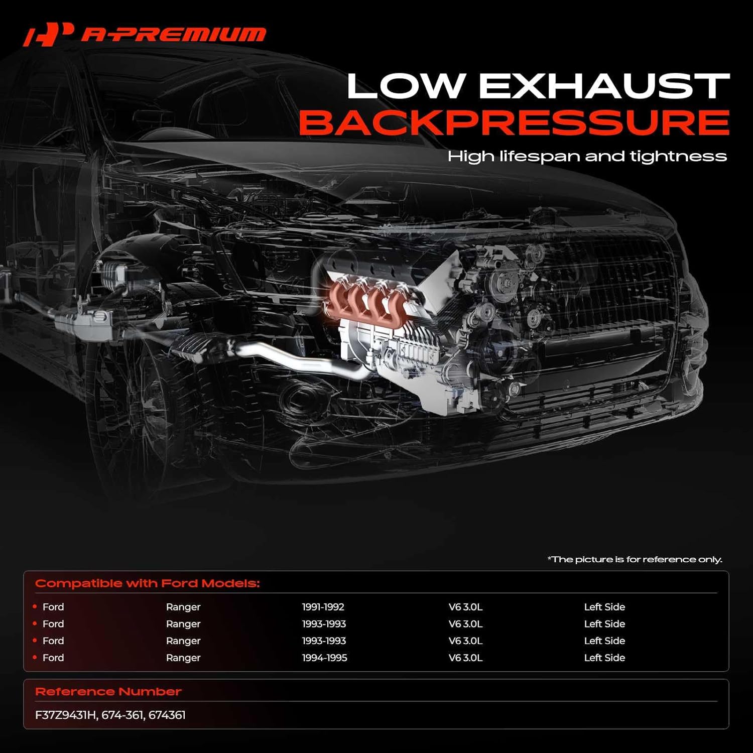 A-Premium V6 3.0L Exhaust Manifold Kit Compatible with Ford Ranger 1991 1992 1993 1994 1995, Left Side