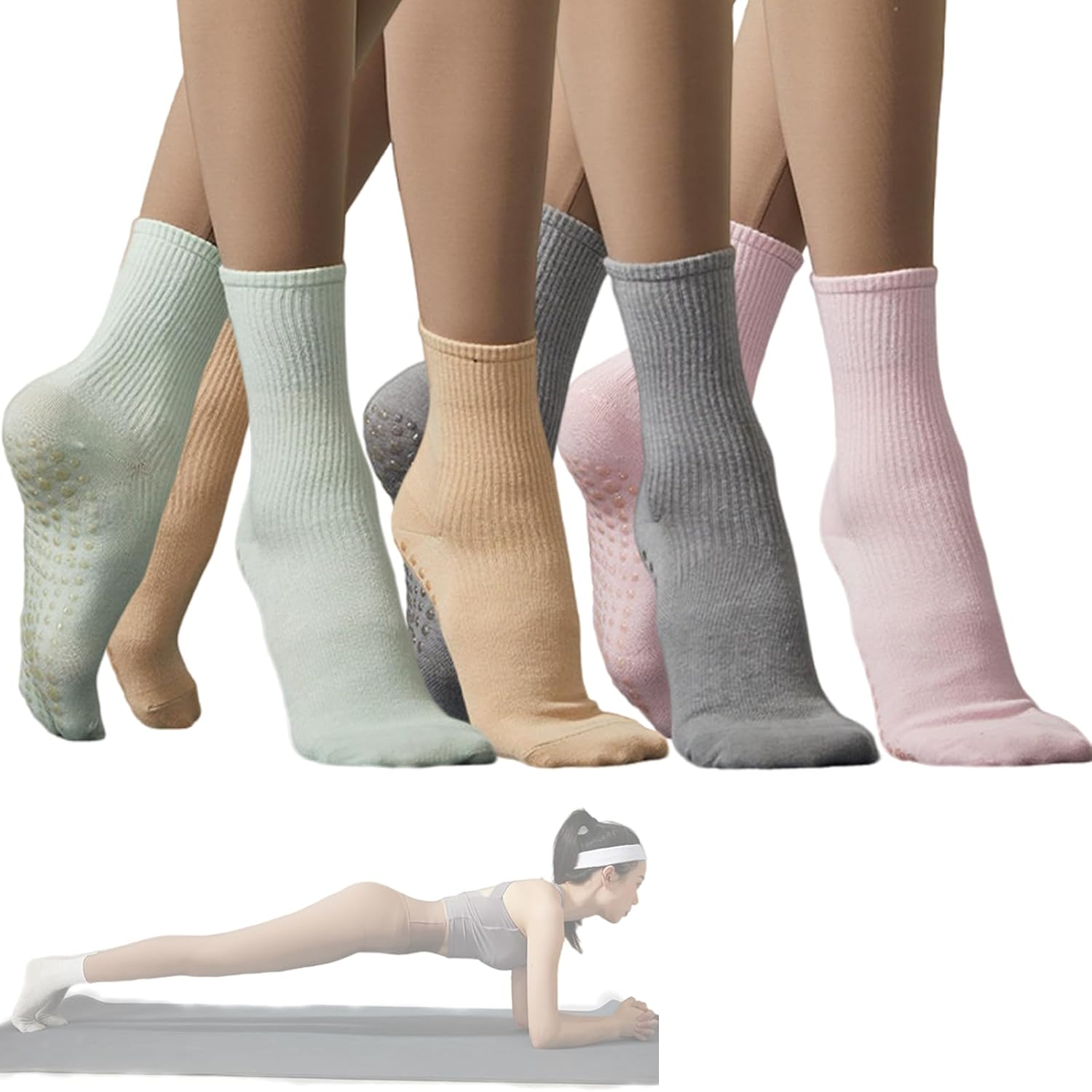CHUNFO Grip Socks Women Pilates Yoga Socks Non Slip Barre Dance Hospital Running Cute Cotton Ankle Slipper Sock 3/4 Pairs