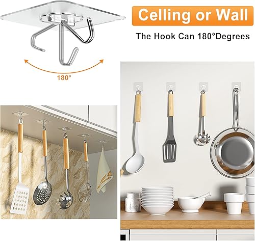 Miniatura 4 de probebi Ganchos adhesivos para colgar resistentes – Paquete de 12 ganchos de pared de 13 libras (máx.), adhesivos e impermeables, sin clavos, para