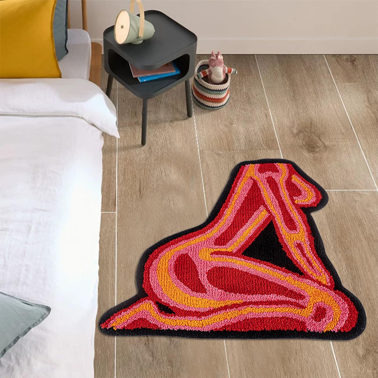 Cartoon Girl Rug - Female Body Shaped Rug Microfiber Plush Fluffy Area Rugs Non-Slip Bath Mat Funky Aesthetic Graphic Carpet Cool Rugs for Bedroom (Orange)