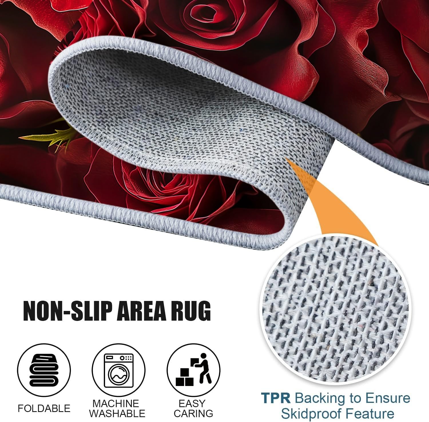 The Carpet nowoczesny dywan z krótkim włosiem do sypialni, jadalni i kuchni, łatwa pielęgnacja, wysoka gęstość runa i przyjemnie miękki, wzór w kwiaty i róże, 180 x 240 cm, czerwony