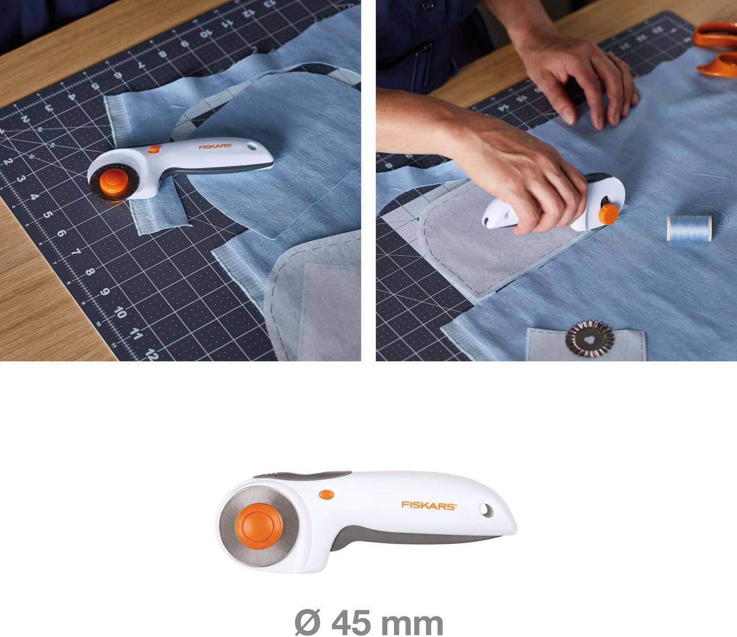 Fiskars Trigger Rotary Cutter, With Blade Ø 45 mm, For Right- and Left-handed Users, Orange/White/Grey, 1003910