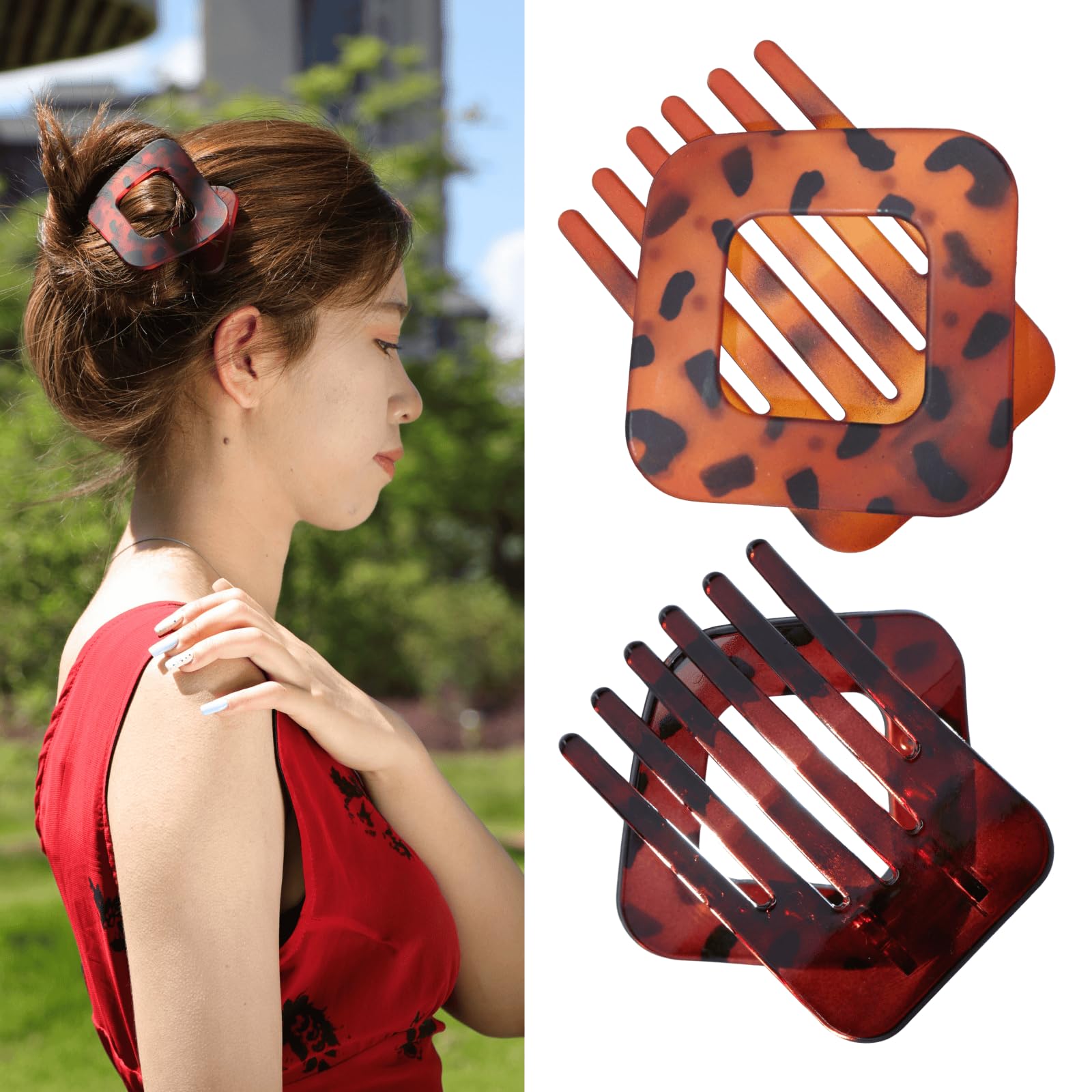 Flat Hair Clips for Women 3.54 Inch - Diamond Claw Clips Set 2 Pack Glossy & Matte Tortoiseshell, Flat Back for All Hair, Car Seat & Sofa Comfort,